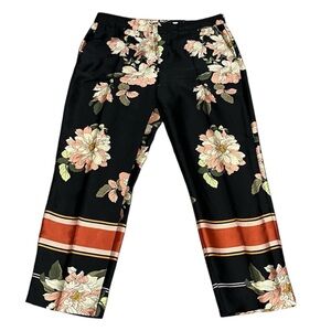 ZARA Floral Satin High Rise Pants Cropped  Black Multi Size Medium